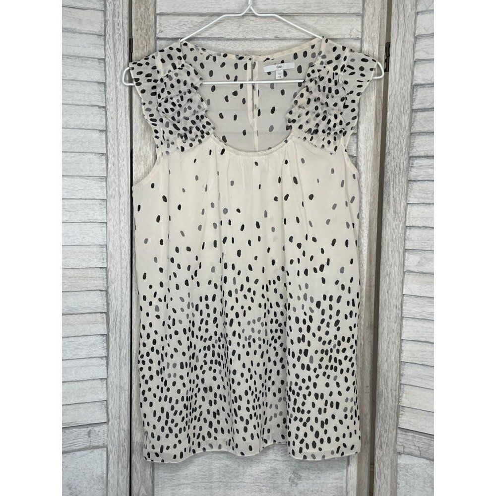 GAP Black & White Speckled Ruffle Tank Top Size XS